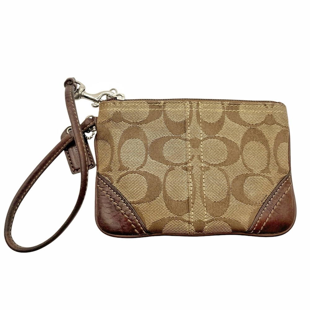 Coach Signature Brown Wristlet - Picture 1 of 7